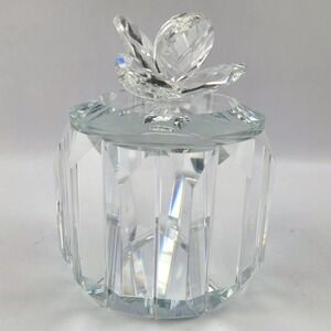 Faceted Crystal Glass Panel Trinket Jar with Lid Prismatic Vanity Decor